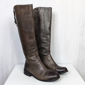 Vince Camuto Kadia Grey Brown Leather Knee High Tall Riding Boots